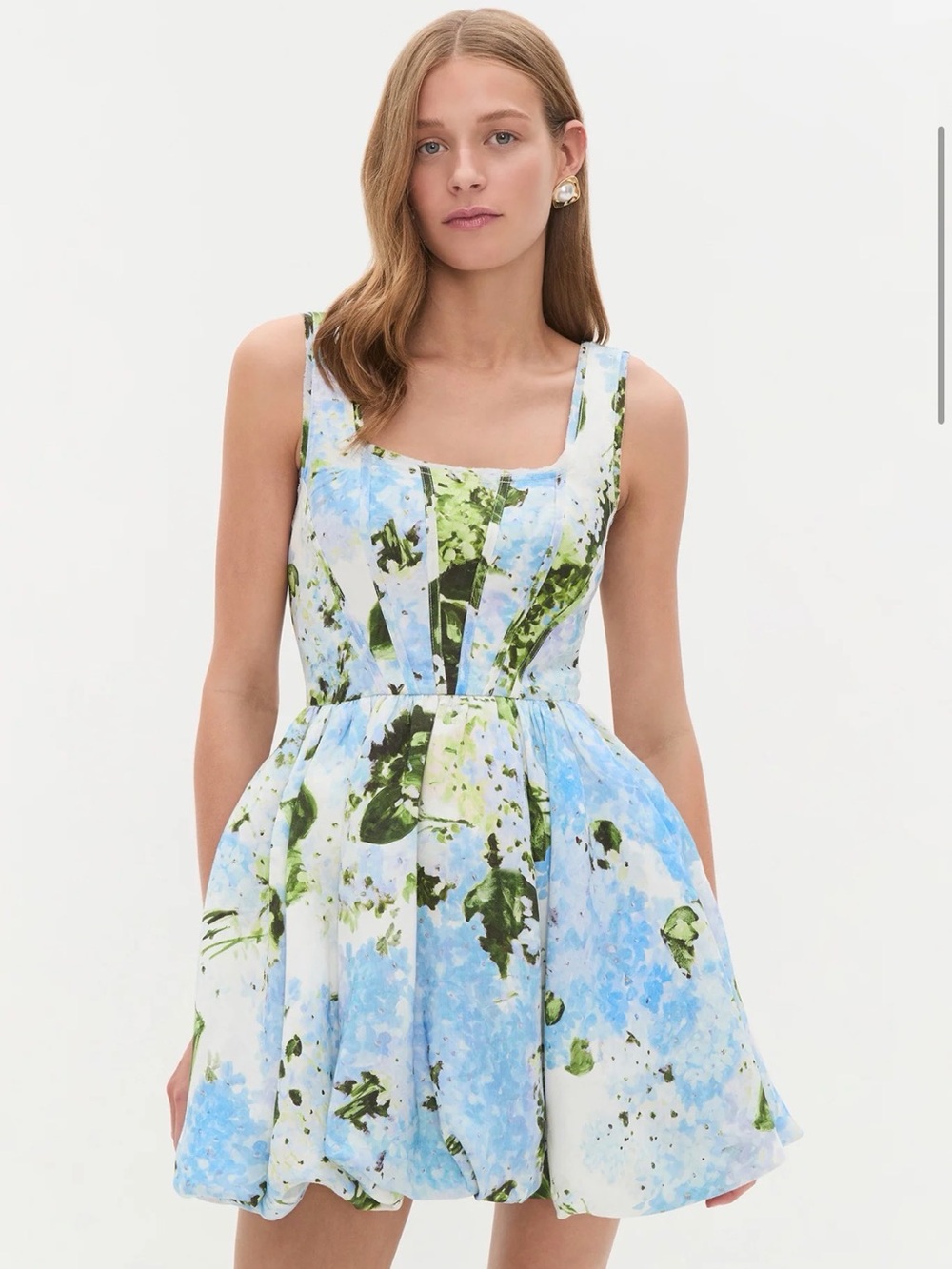 Sleeveless Blue & Green Floral Square-Neck Dress by Aje sz 10 (US)